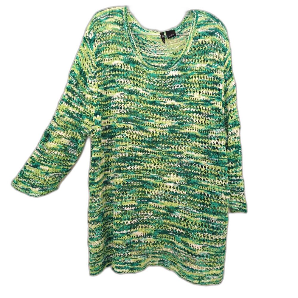 New Directions Open Knit Top 3X plus Coverup Green Yellow